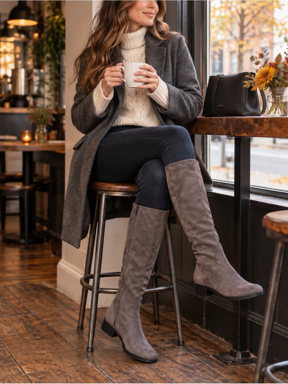 Bussola Siena Sandra Microtec Carbon Gray Knee High Boots Euro 40